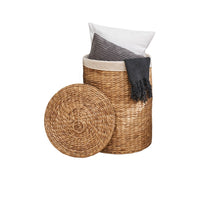 Leri Lidded Laundry Hamper w Fabic Lining, Light Brown Hyacinth, 20 Inch - BM351309