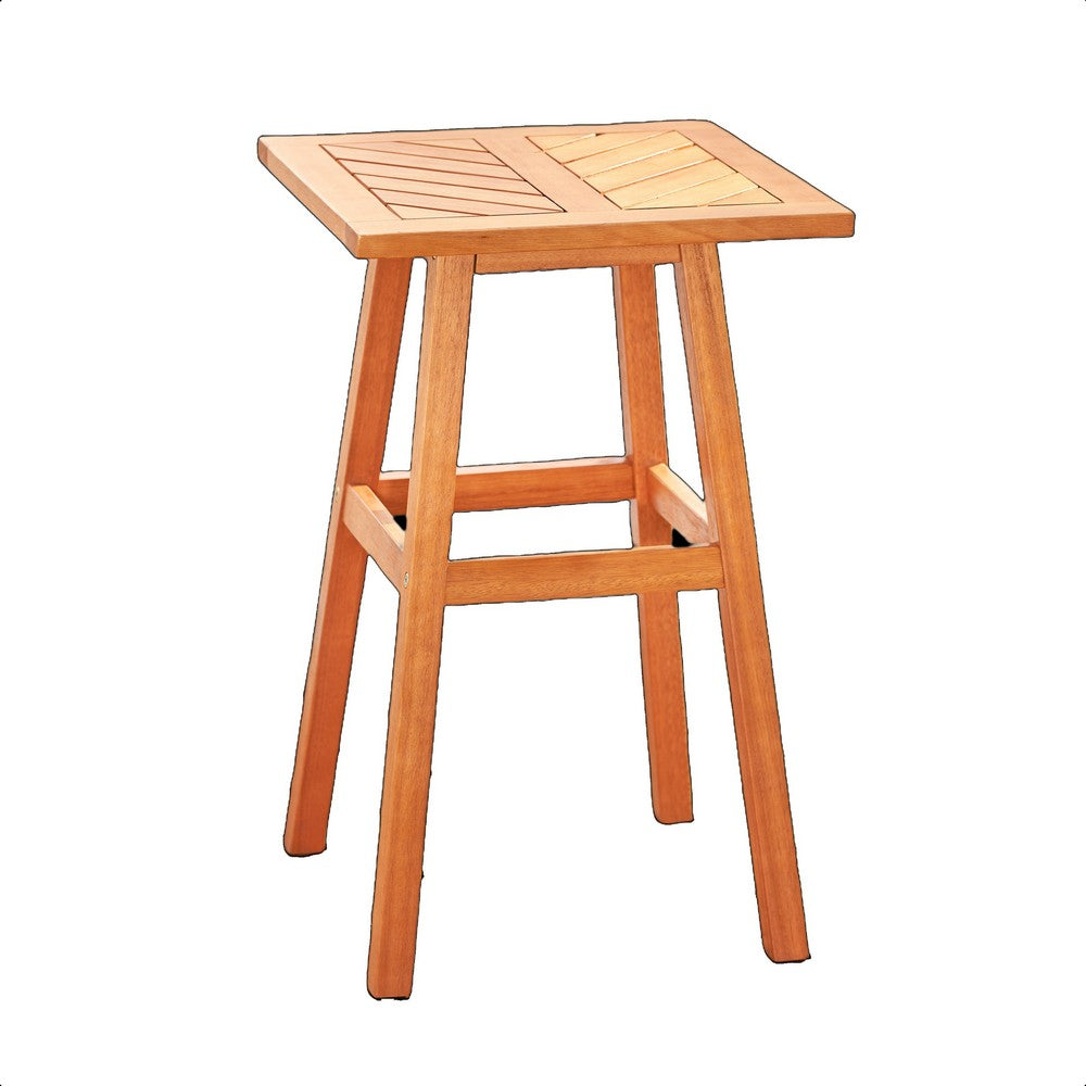 Heno Outdoor Dining Table, 18 Inch Top, Honey Brown Eucalyptus Wood - BM351310
