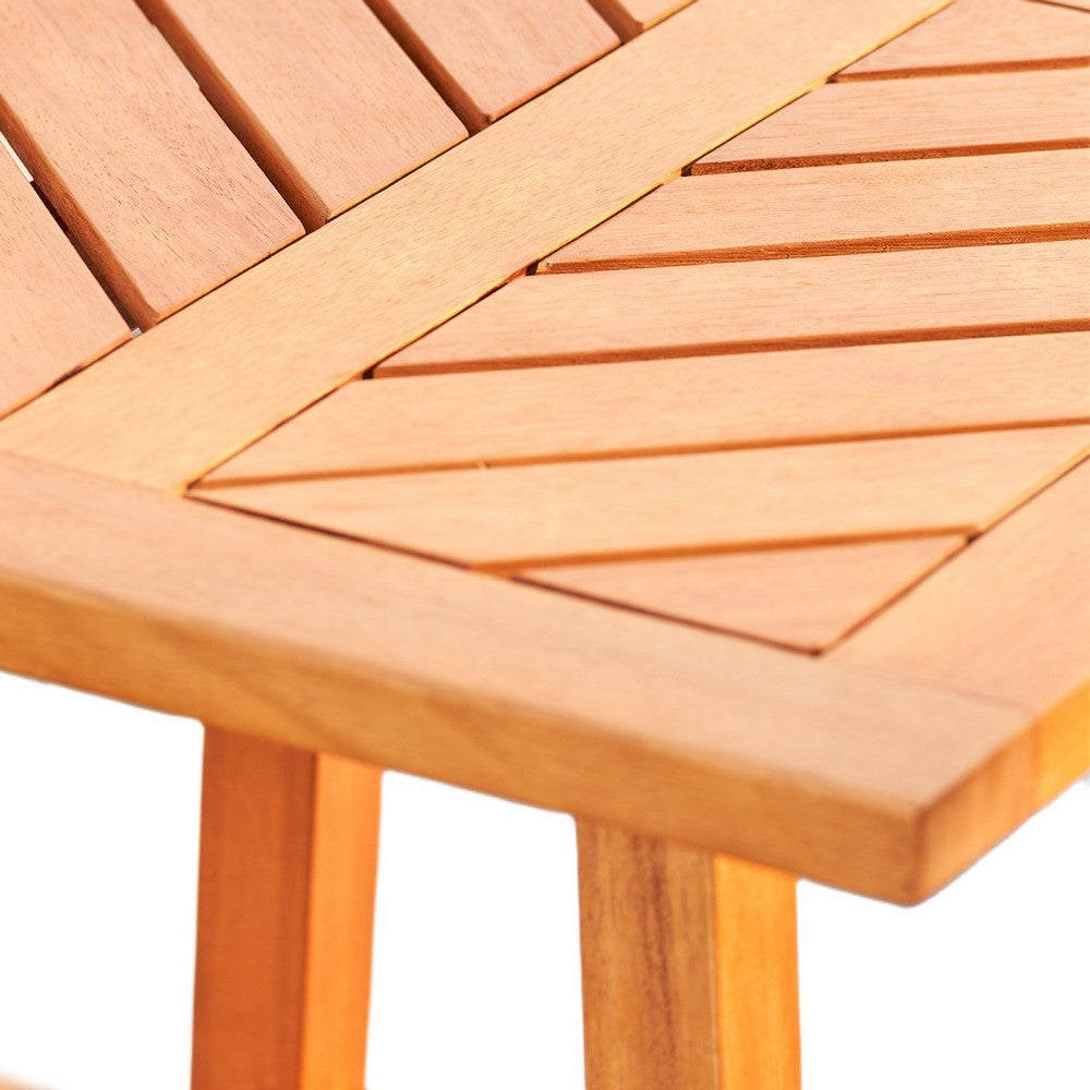Heno Outdoor Dining Table, 18 Inch Top, Honey Brown Eucalyptus Wood - BM351310