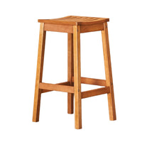 Heno Outdoor Bar Height Stool, Saddle Seat, Honey Brown Eucalyptus Wood - BM351311