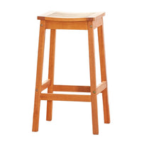 Heno Outdoor Bar Height Stool, Saddle Seat, Honey Brown Eucalyptus Wood - BM351311