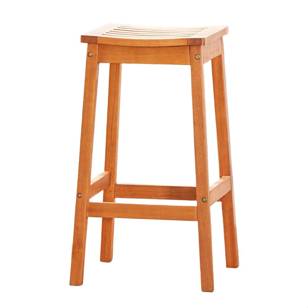 Heno Outdoor Bar Height Stool, Saddle Seat, Honey Brown Eucalyptus Wood - BM351311