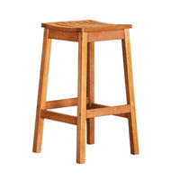 Heno Outdoor Bar Height Stool, Saddle Seat, Honey Brown Eucalyptus Wood - BM351311