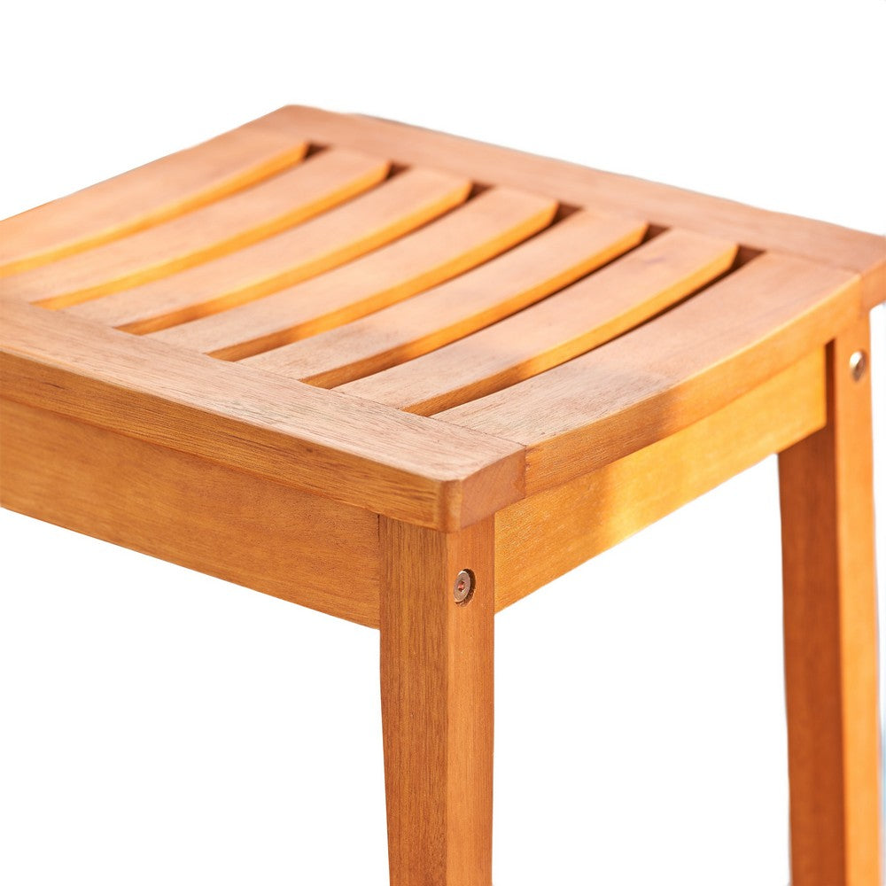 Heno Outdoor Bar Height Stool, Saddle Seat, Honey Brown Eucalyptus Wood - BM351311