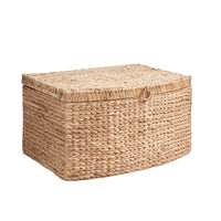 Lidded Storage Trunk w Handles, 26 Inch Light Brown Wicker Hyacinth Woven - BM351312