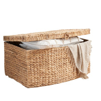 Lidded Storage Trunk w Handles, 26 Inch Light Brown Wicker Hyacinth Woven - BM351312