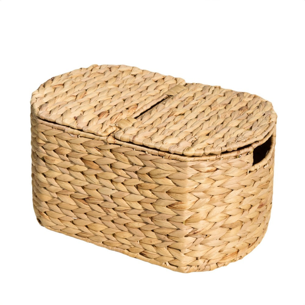 Kitchen and Picnic Basket, Natural Brown Hyacinth Woven, 16 Inch Oval - BM351314