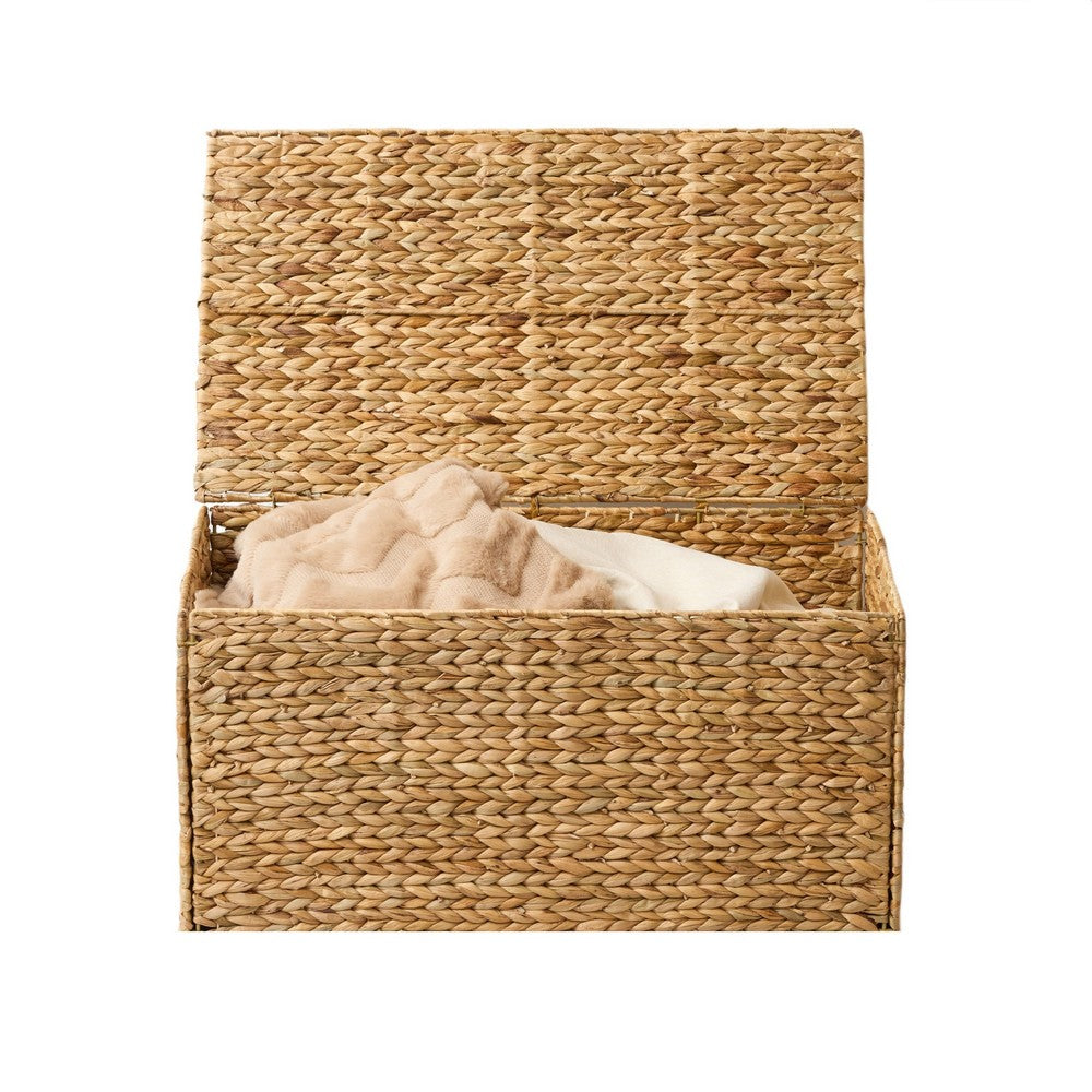 Jom Storage Trunk Basket with Lid, 24 Inch Light Brown Hyacinth Woven - BM351315
