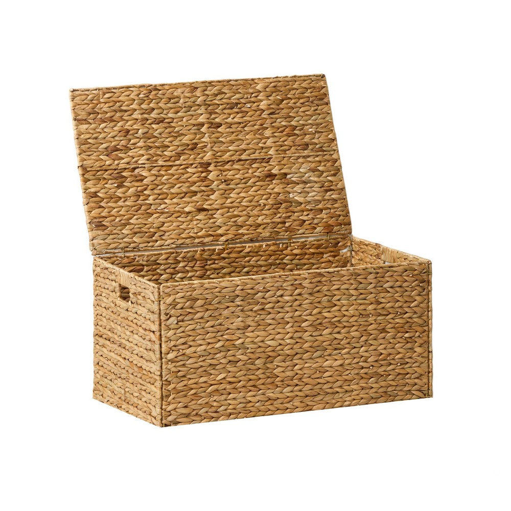 Jom Storage Trunk Basket with Lid, 24 Inch Light Brown Hyacinth Woven - BM351315