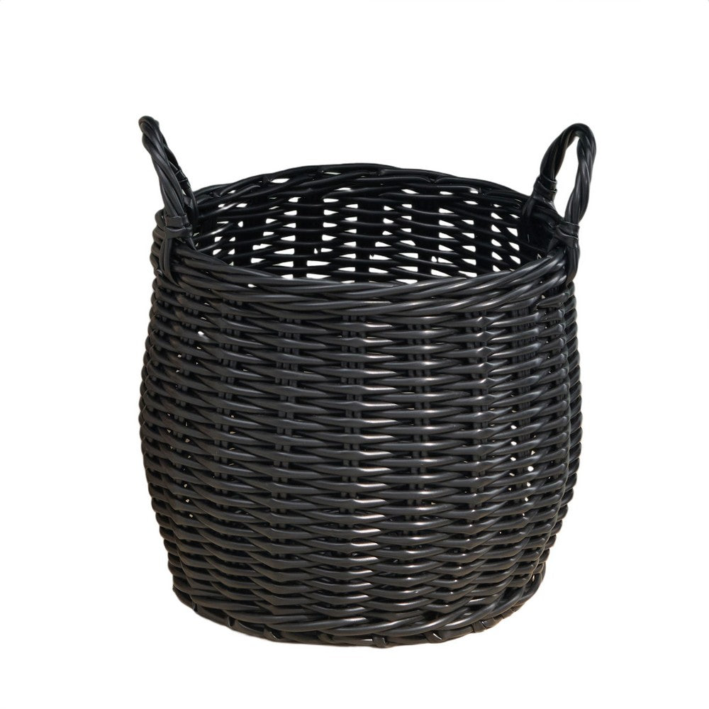 Lesa Multi Use Storage Basket with Handles, 13 Inch Black Wicker Woven - BM351316