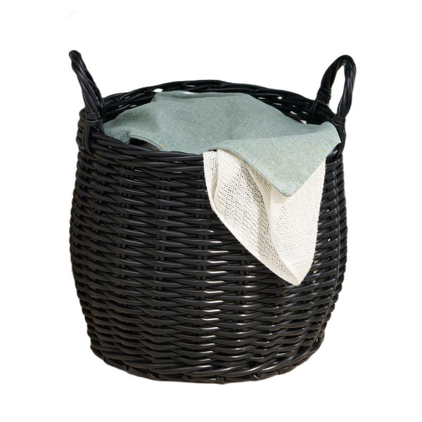 Lesa Multi Use Storage Basket with Handles, 13 Inch Black Wicker Woven - BM351316