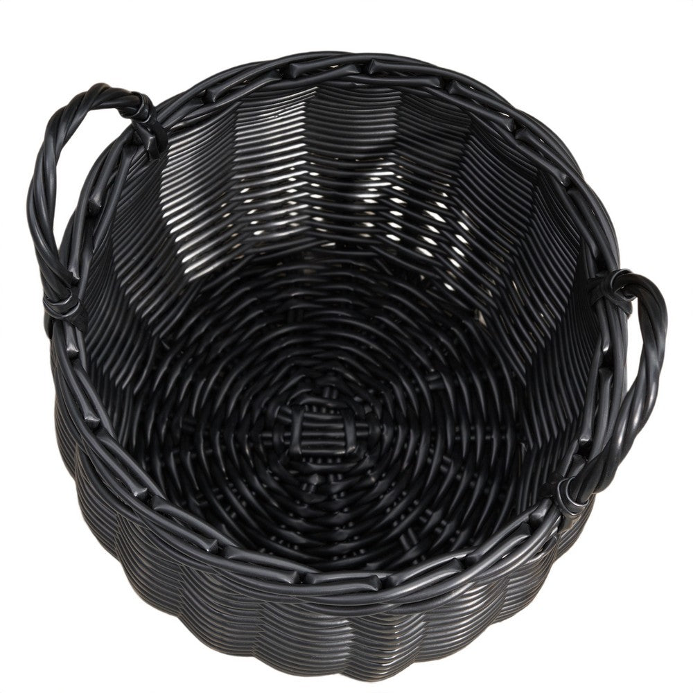 Lesa Multi Use Storage Basket with Handles, 13 Inch Black Wicker Woven - BM351316