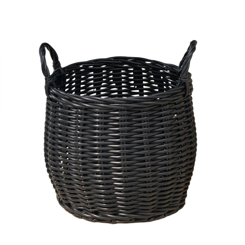 Lesa Multi Use Storage Basket with Handles, 13 Inch Black Wicker Woven - BM351316