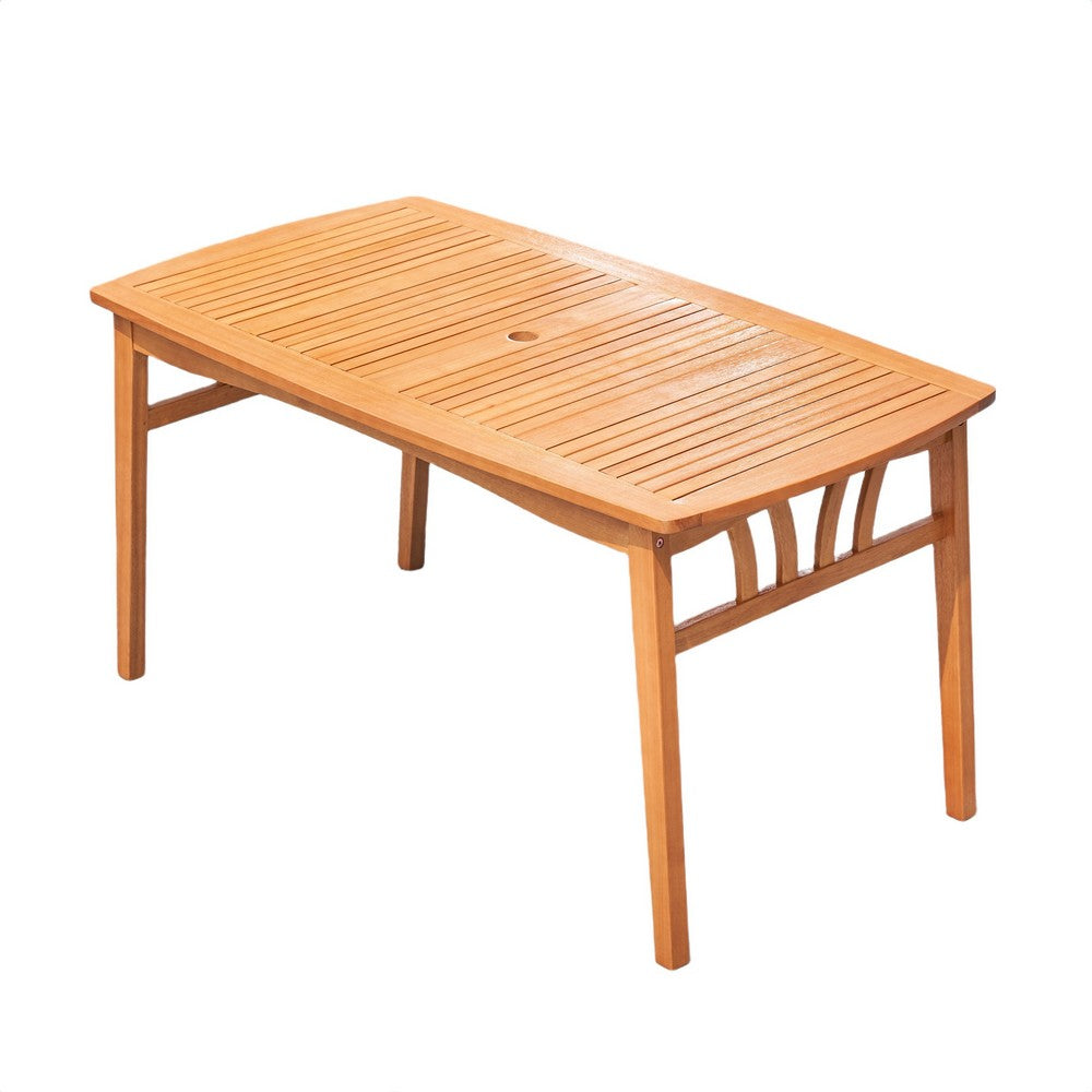 Heno Outdoor Dining Table with Umbrella Hole, 59 Inch Top, Light Brown - BM351317