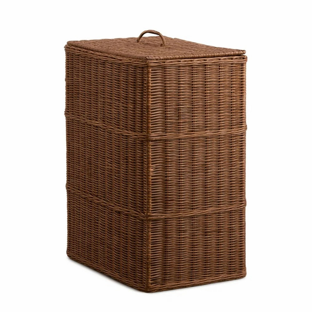 Jary Storage Basket with Lid, Dark Walnut Brown, 22 Inch Wicker Woven - BM351318