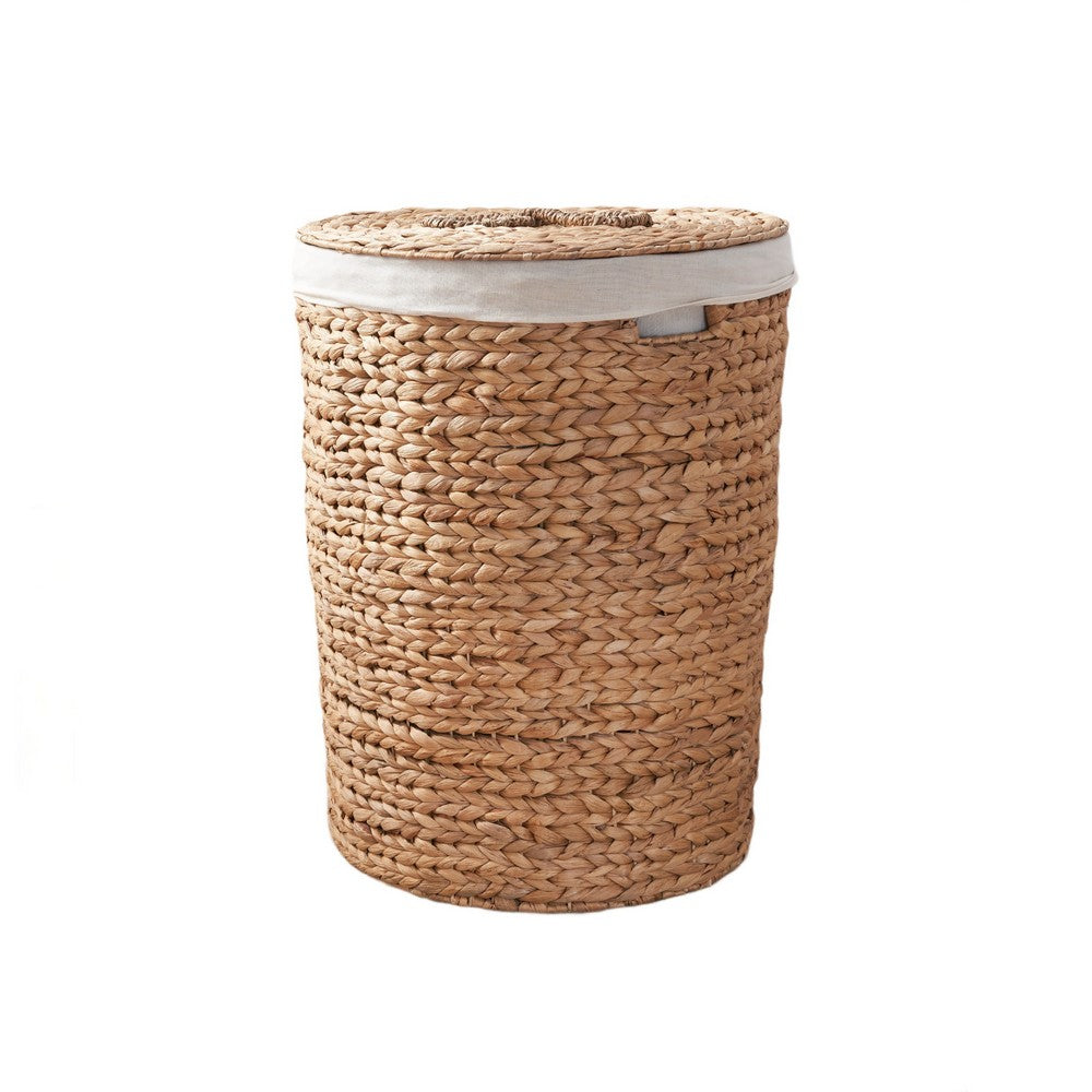 Leri Lidded Laundry Hamper, Light Brown Hyacinth, Arrow Woven, 23 Inch  - BM351319