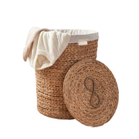 Leri Lidded Laundry Hamper, Light Brown Hyacinth, Arrow Woven, 23 Inch  - BM351319