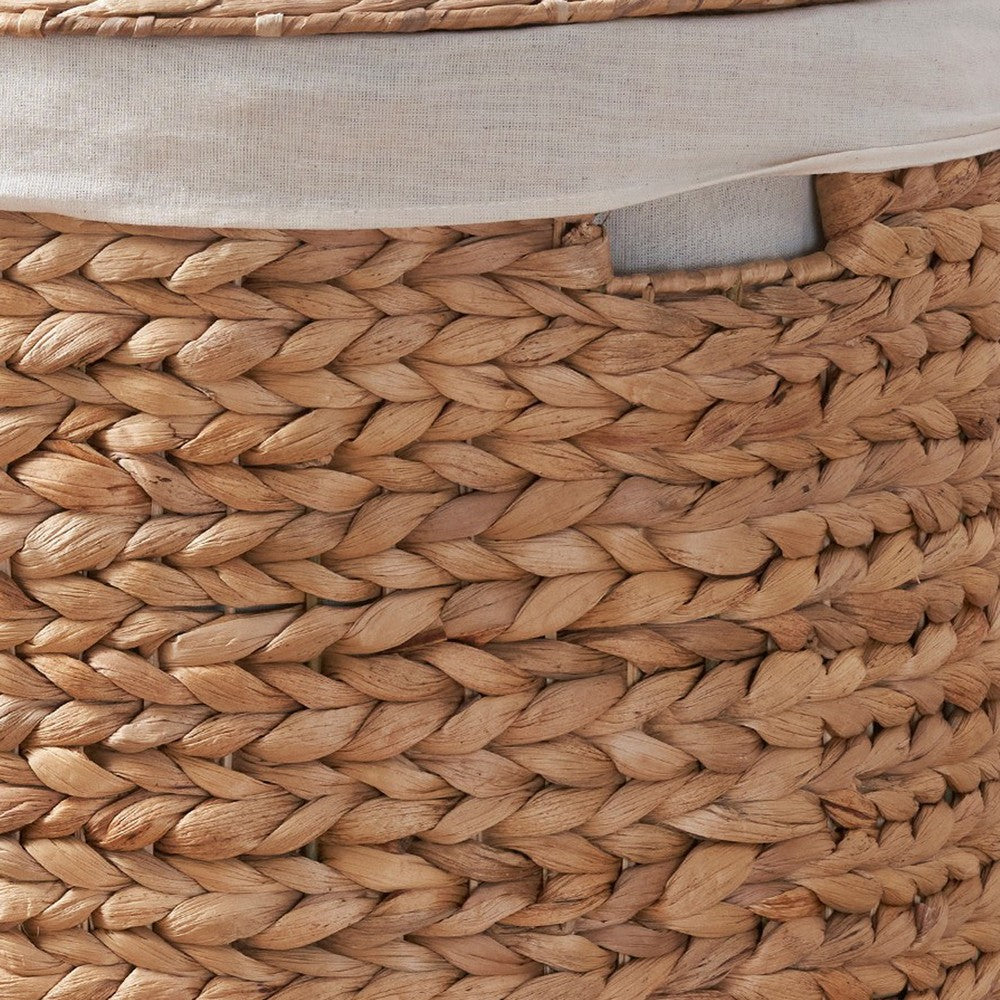 Leri Lidded Laundry Hamper, Light Brown Hyacinth, Arrow Woven, 23 Inch  - BM351319