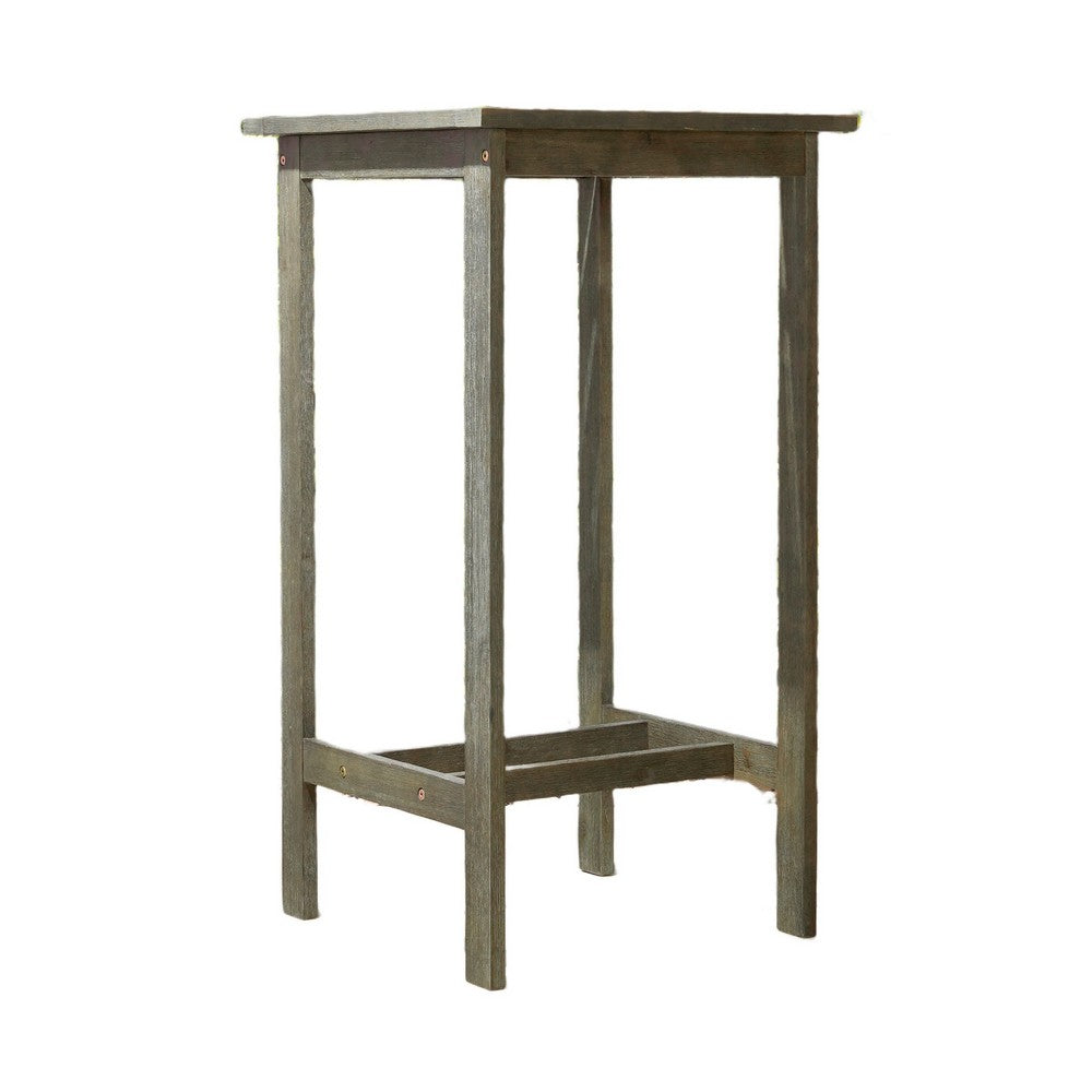 Emio Outdoor Side Bar Table, 24 Inch Top, Farmhouse Graywashed Acacia Wood - BM351321