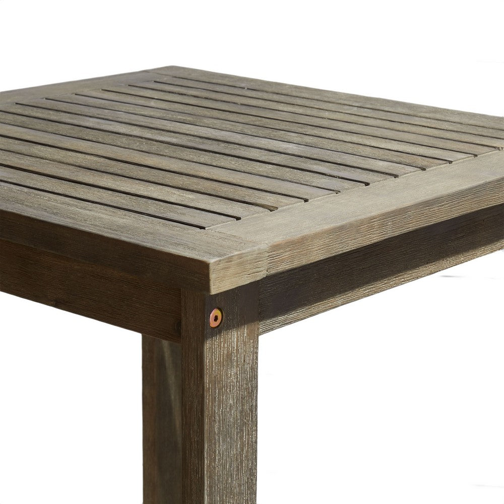 Emio Outdoor Side Bar Table, 24 Inch Top, Farmhouse Graywashed Acacia Wood - BM351321