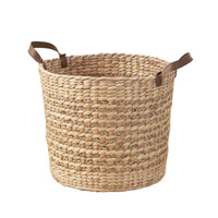 Storage Basket with Faux Leather Handles, 16 Inch Brown Hyacinth Woven - BM351322