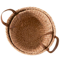 Storage Basket with Faux Leather Handles, 16 Inch Brown Hyacinth Woven - BM351322