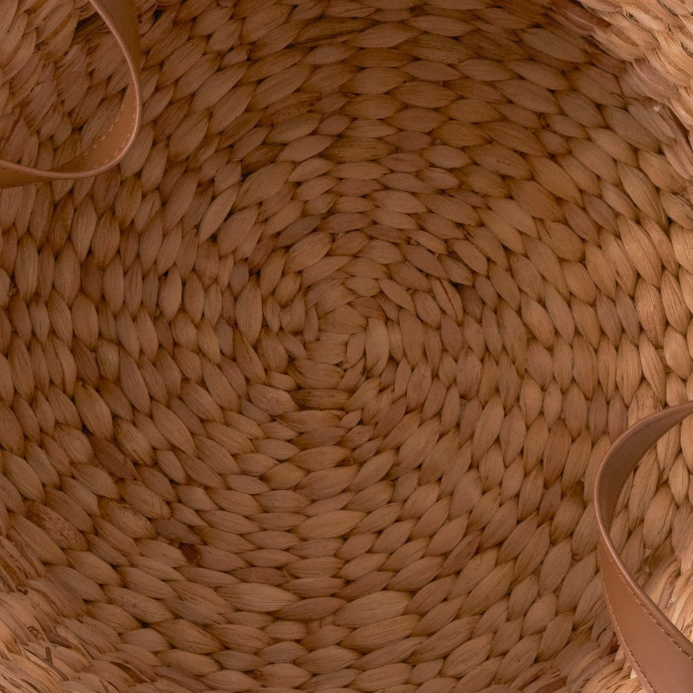 Storage Basket with Faux Leather Handles, 16 Inch Brown Hyacinth Woven - BM351322