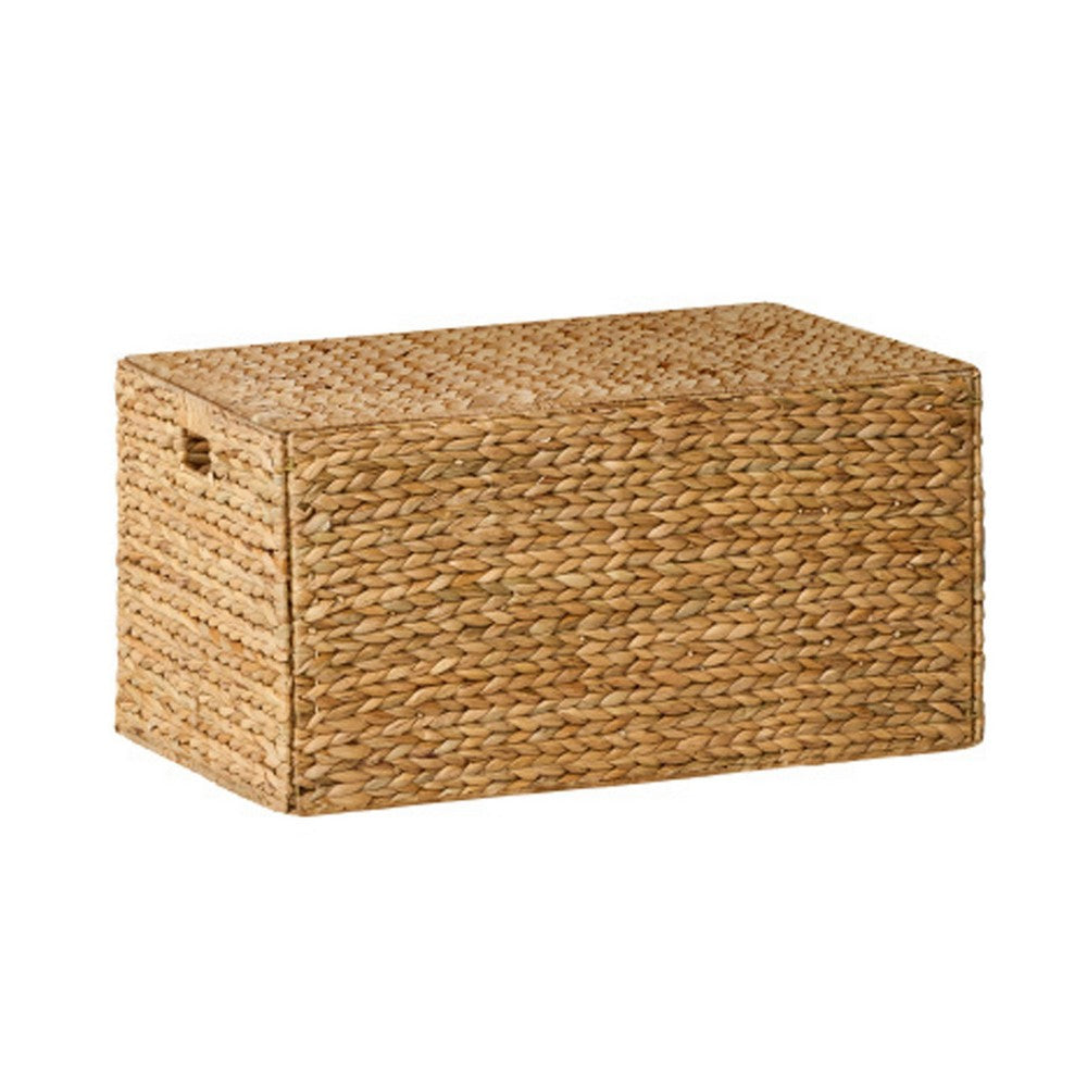 Jom Storage Trunk Basket with Lid, 27 Inch Light Brown Hyacinth Woven - BM351323