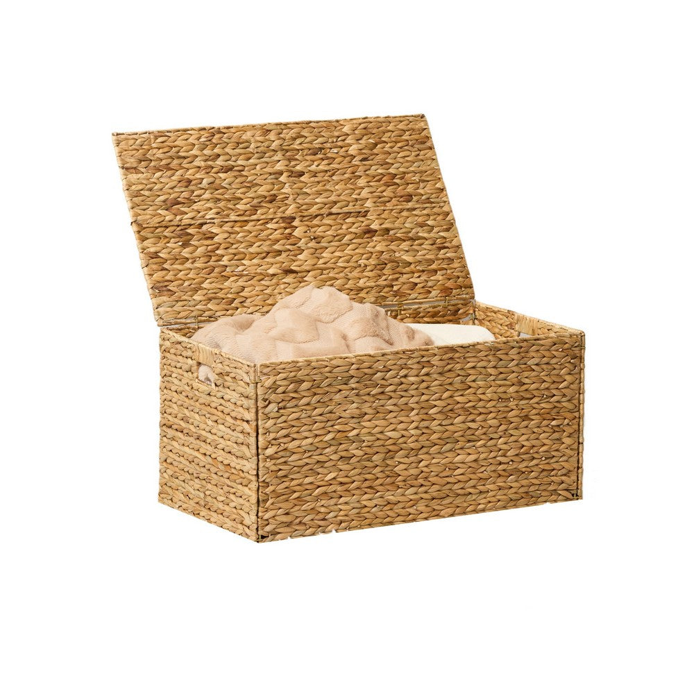 Jom Storage Trunk Basket with Lid, 27 Inch Light Brown Hyacinth Woven - BM351323