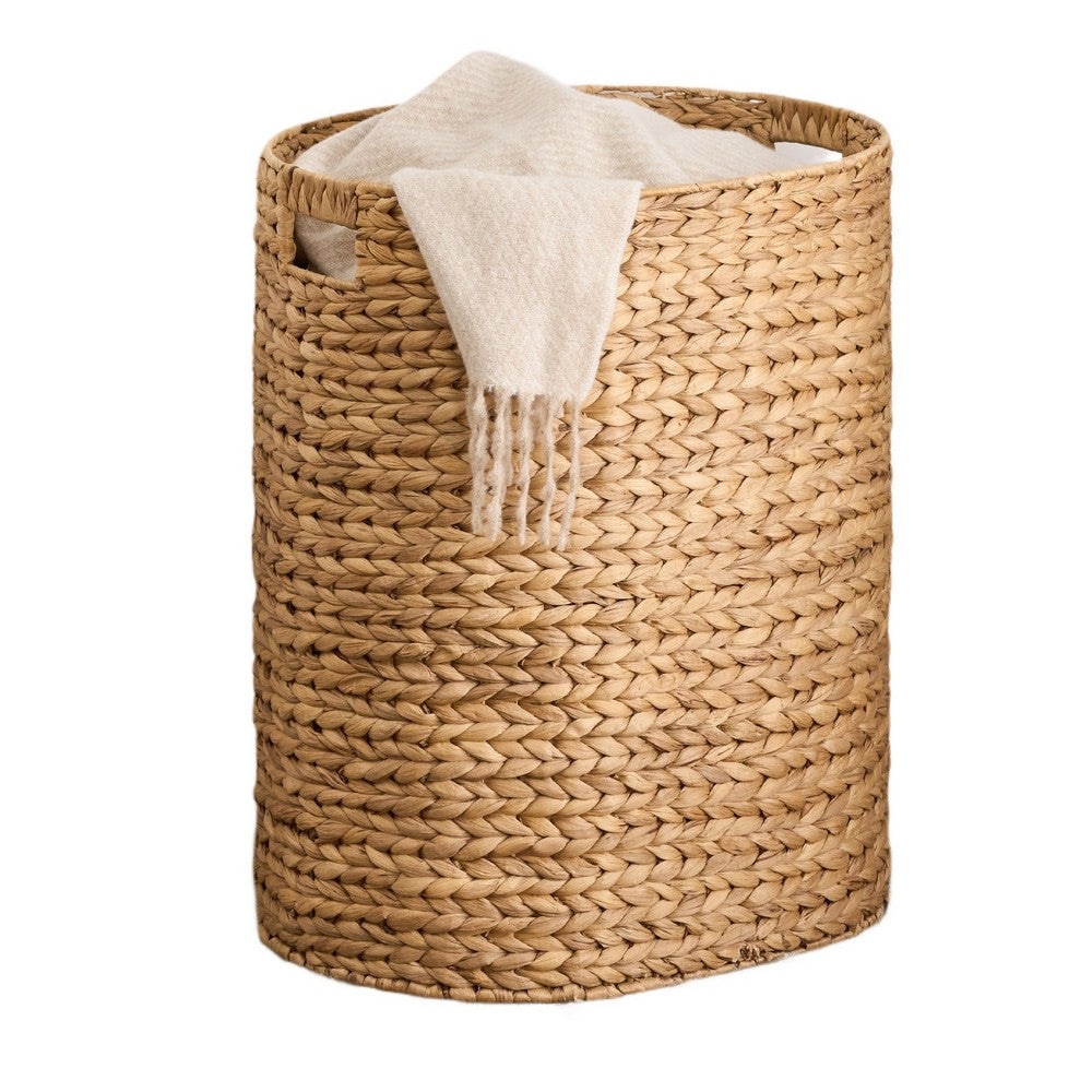 Jom Laundry Hamper, Arrow Weave Light Brown Hyacinth Basket, 22 Inch Oval - BM351324