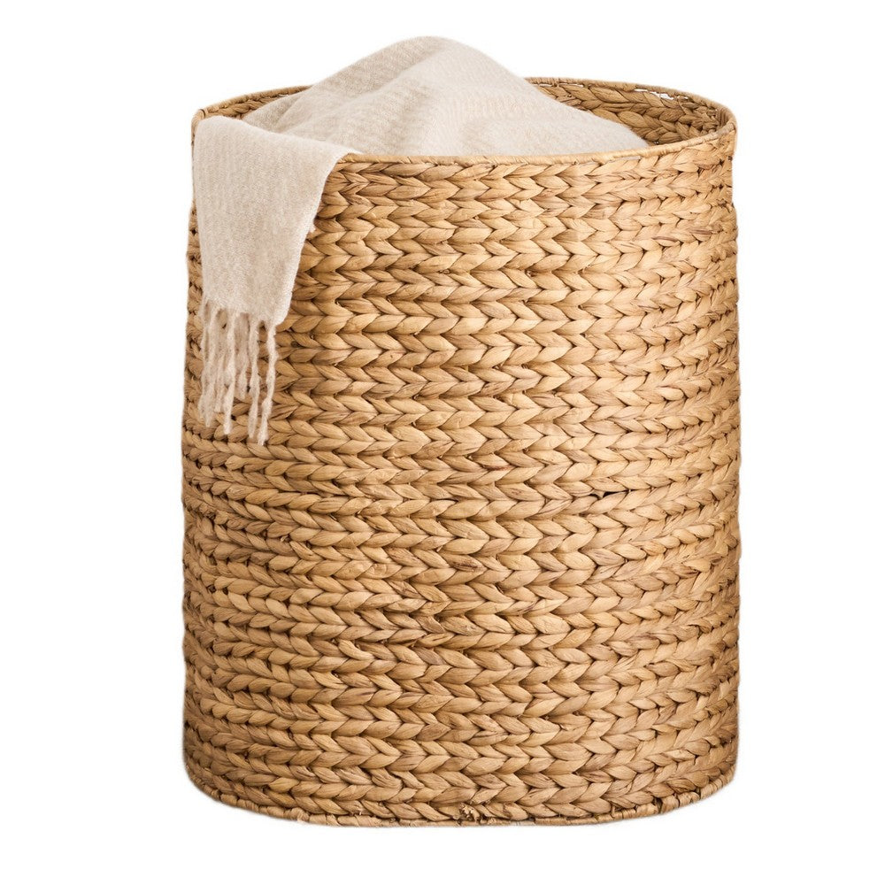 Jom Laundry Hamper, Arrow Weave Light Brown Hyacinth Basket, 22 Inch Oval - BM351324