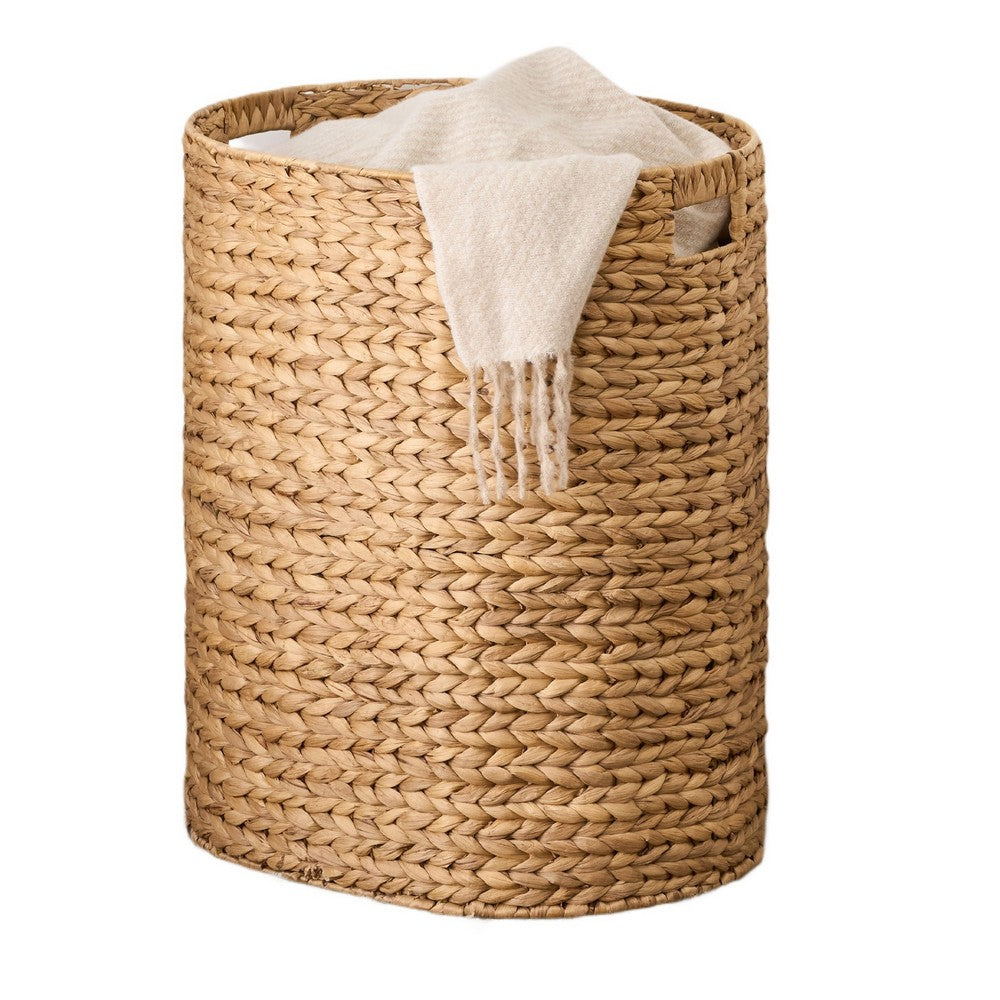 Jom Laundry Hamper, Arrow Weave Light Brown Hyacinth Basket, 22 Inch Oval - BM351324