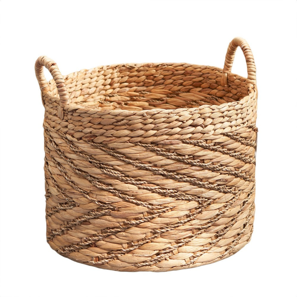 Storage Basket with Handles, Light Brown Hyacinth Woven, 15 Inch Round - BM351327