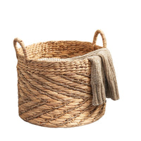 Storage Basket with Handles, Light Brown Hyacinth Woven, 15 Inch Round - BM351327