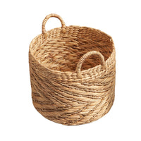 Storage Basket with Handles, Light Brown Hyacinth Woven, 15 Inch Round - BM351327