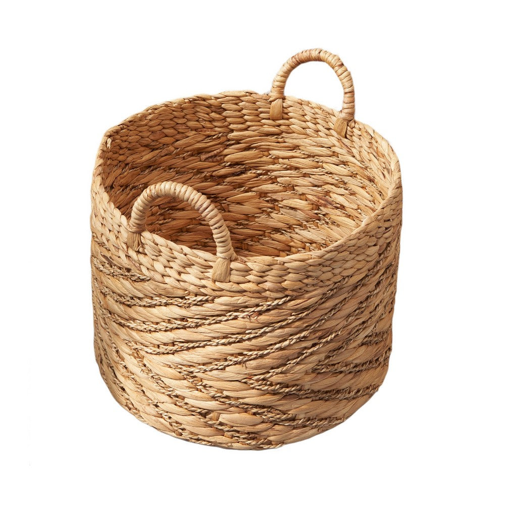 Storage Basket with Handles, Light Brown Hyacinth Woven, 15 Inch Round - BM351327