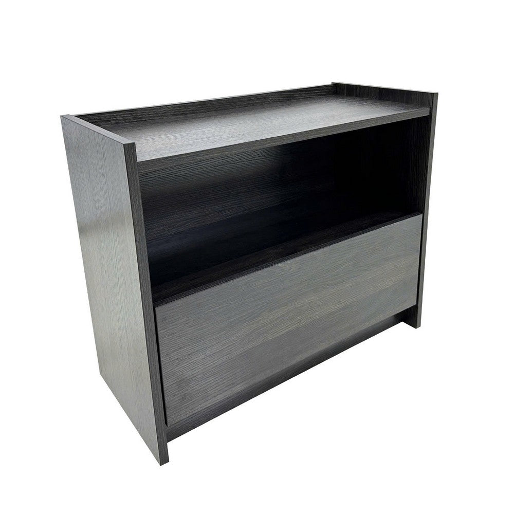 Roby Nightstand, Raised Border Top, Storage Shelf and Drawer, Dark Gray - BM351330