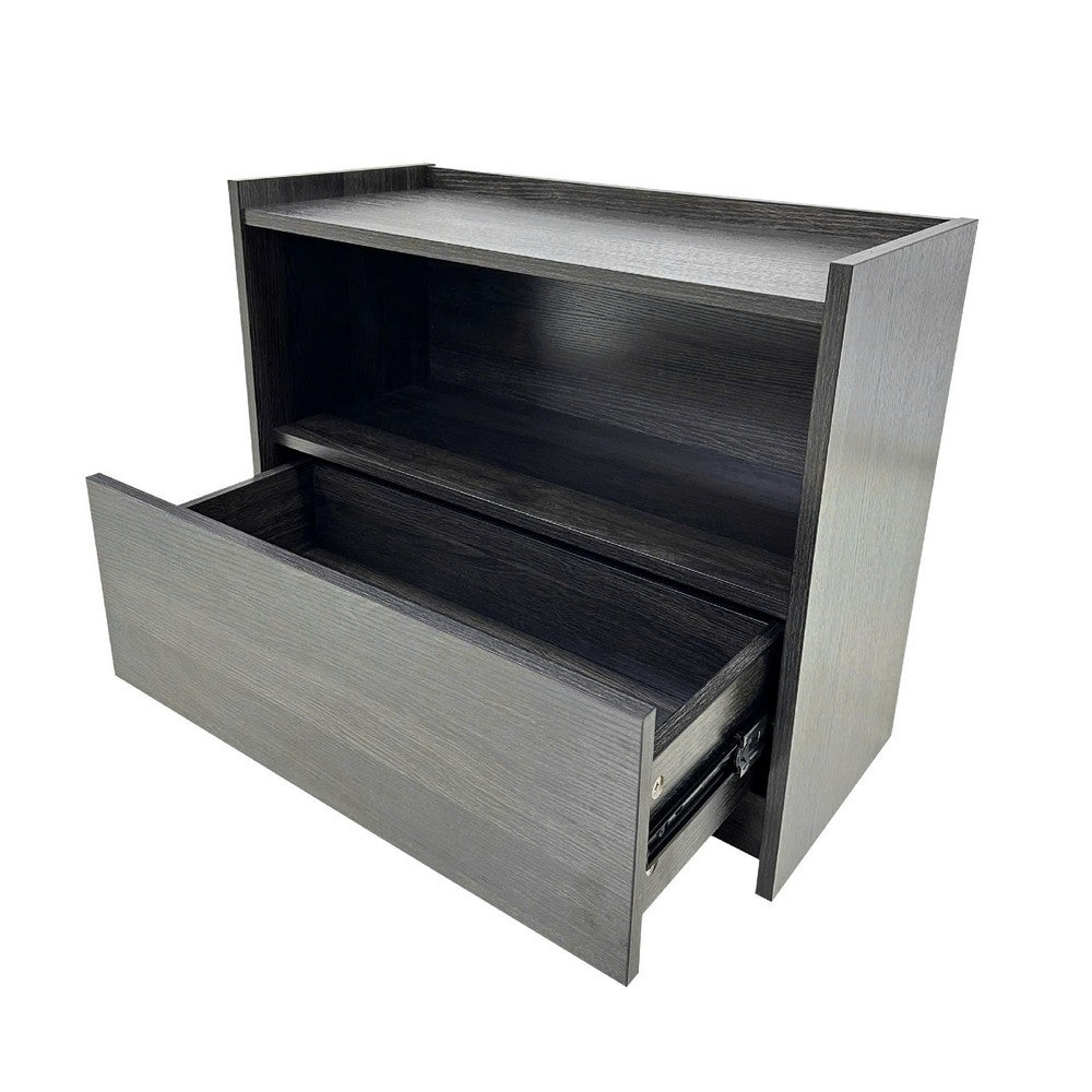 Roby Nightstand, Raised Border Top, Storage Shelf and Drawer, Dark Gray - BM351330