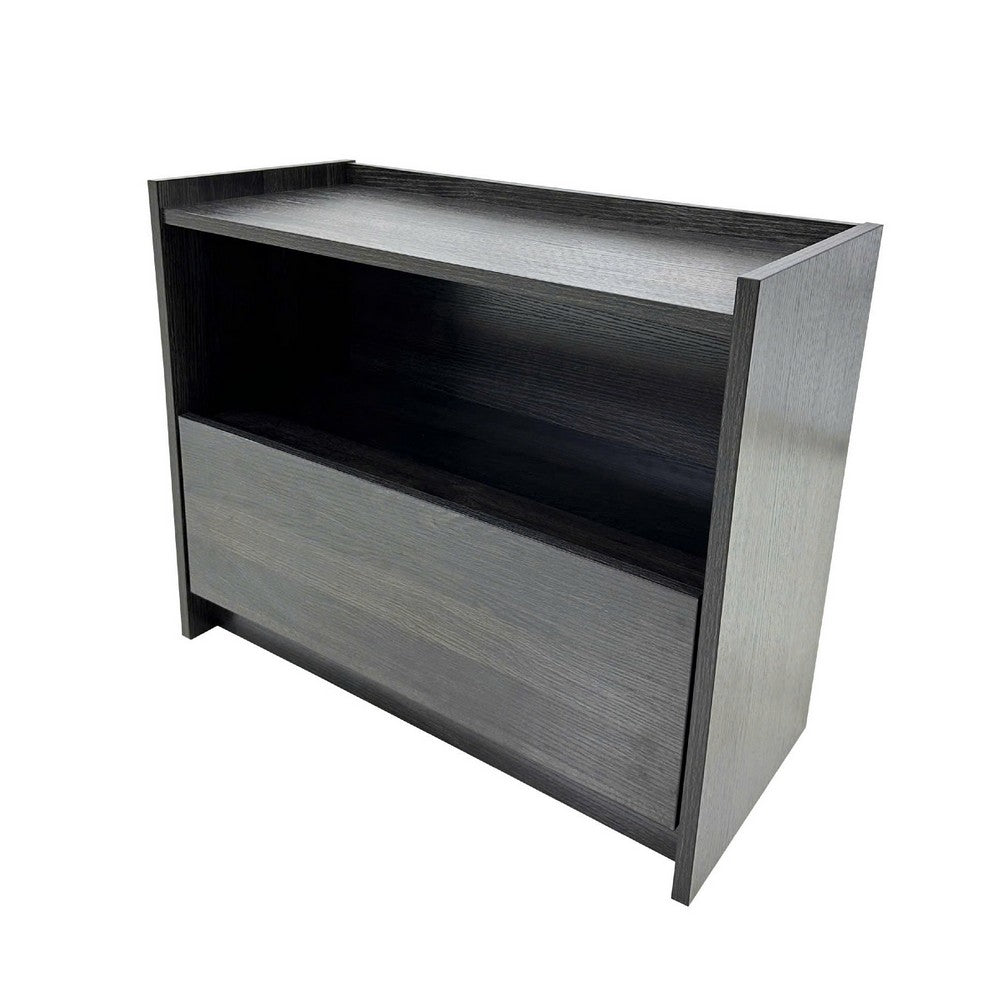 Roby Nightstand, Raised Border Top, Storage Shelf and Drawer, Dark Gray - BM351330
