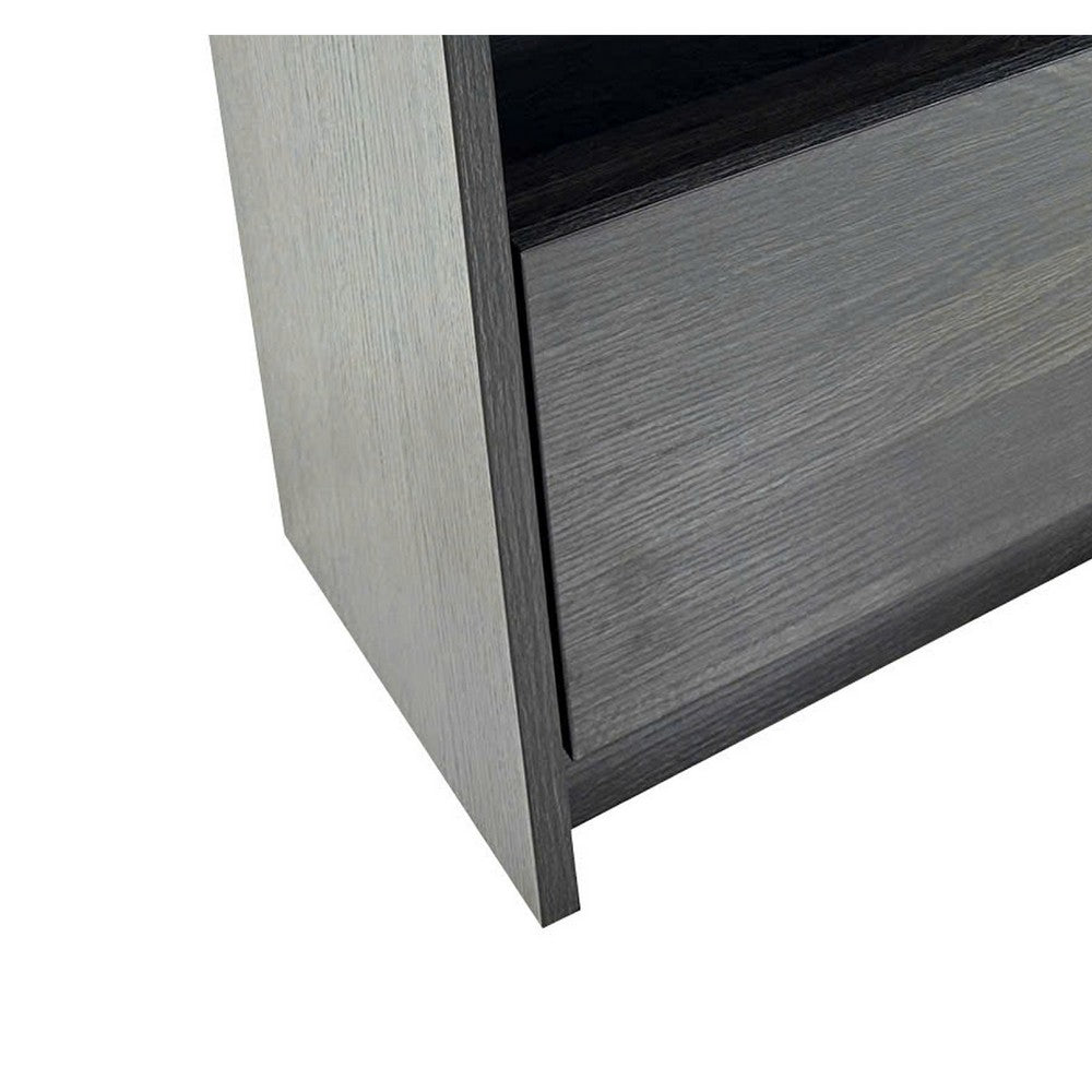 Roby Nightstand, Raised Border Top, Storage Shelf and Drawer, Dark Gray - BM351330