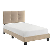 Viki Twin Bed, Height-Adjustable Headboard, Tufted Brown Velvet, Black - BM351398