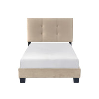 Viki Twin Bed, Height-Adjustable Headboard, Tufted Brown Velvet, Black - BM351398
