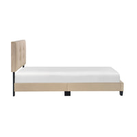 Viki Twin Bed, Height-Adjustable Headboard, Tufted Brown Velvet, Black - BM351398