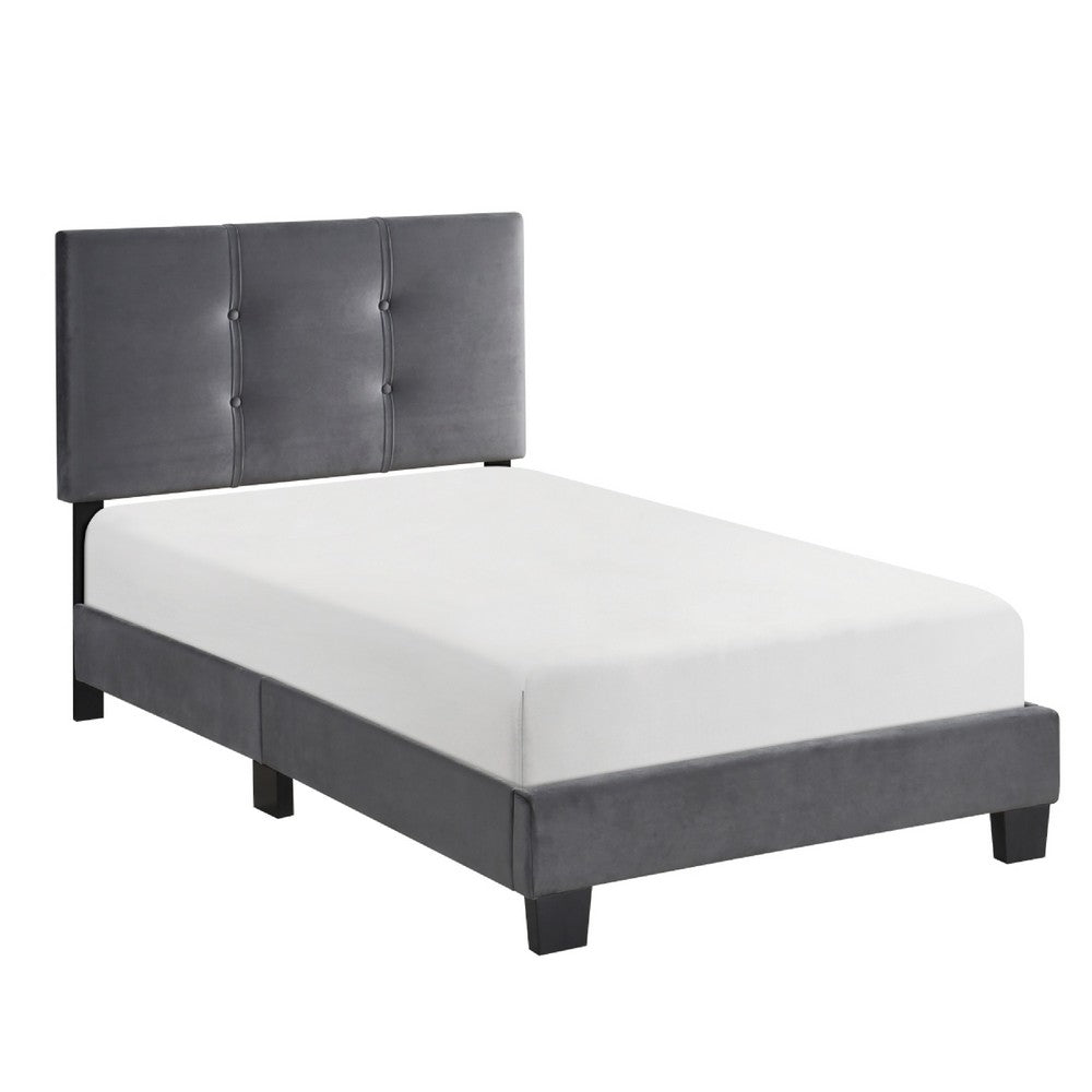 Viki Twin Bed, Height-Adjustable Headboard, Tufted Gray Velvet, Black - BM351399