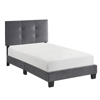 Viki Twin Bed, Height-Adjustable Headboard, Tufted Gray Velvet, Black - BM351399