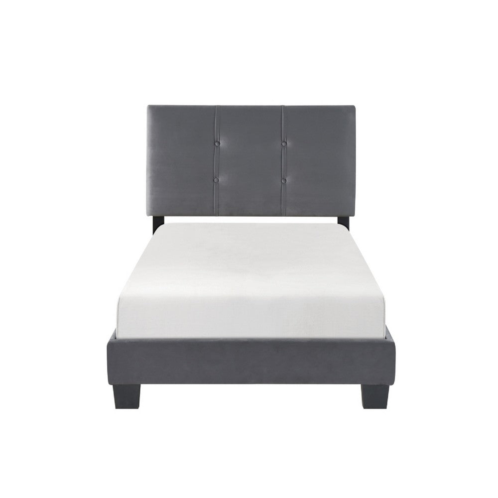 Viki Twin Bed, Height-Adjustable Headboard, Tufted Gray Velvet, Black - BM351399