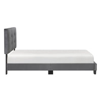 Viki Twin Bed, Height-Adjustable Headboard, Tufted Gray Velvet, Black - BM351399