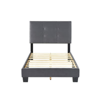 Viki Twin Bed, Height-Adjustable Headboard, Tufted Gray Velvet, Black - BM351399