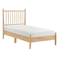 Lika Twin Platform Bed, Slatted Headboard, Extended Posts, Natural Brown - BM351402