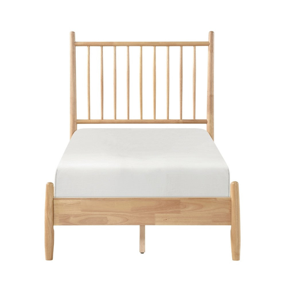Lika Twin Platform Bed, Slatted Headboard, Extended Posts, Natural Brown - BM351402